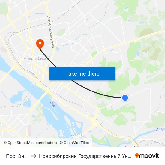 Пос. Энергетиков to Новосибирский Государственный Университет Экономики И Управления map