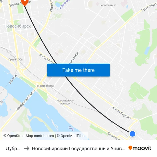Дубравы Ул. to Новосибирский Государственный Университет Экономики И Управления map