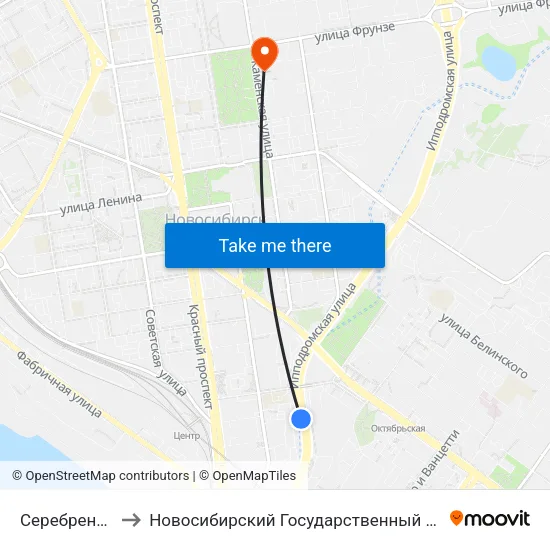 Серебренниковская Ул. to Новосибирский Государственный Университет Экономики И Управления map