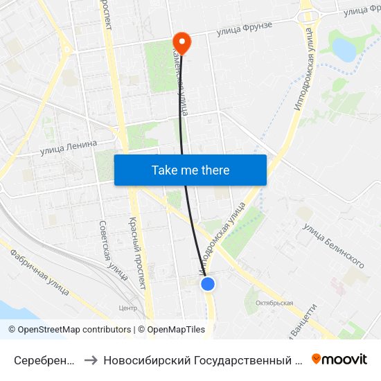 Серебренниковская Ул. to Новосибирский Государственный Университет Экономики И Управления map