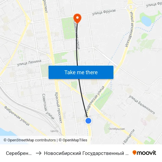 Серебренниковская Ул. to Новосибирский Государственный Университет Экономики И Управления map