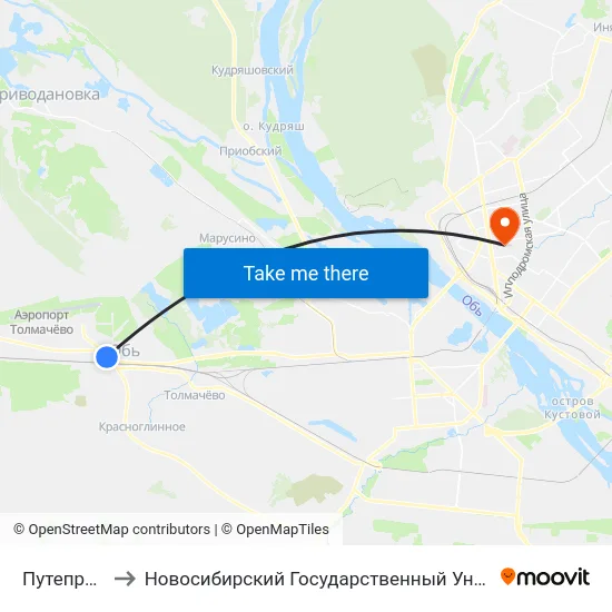 Путепровод (Обь) to Новосибирский Государственный Университет Экономики И Управления map