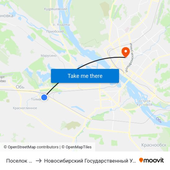 Поселок (Толмачево) to Новосибирский Государственный Университет Экономики И Управления map