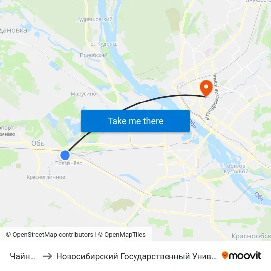 Чайная (Обь) to Новосибирский Государственный Университет Экономики И Управления map