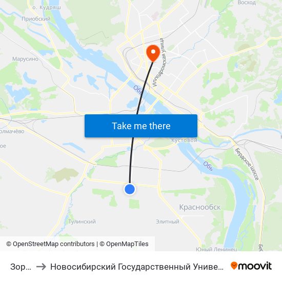 Зорге Ул. to Новосибирский Государственный Университет Экономики И Управления map