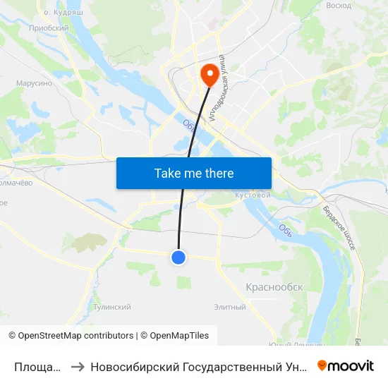 Площадь Кирова to Новосибирский Государственный Университет Экономики И Управления map