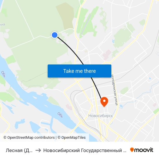 Лесная (Дачное Шоссе) to Новосибирский Государственный Университет Экономики И Управления map