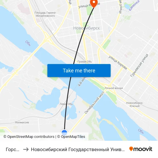 Горская Ул. to Новосибирский Государственный Университет Экономики И Управления map