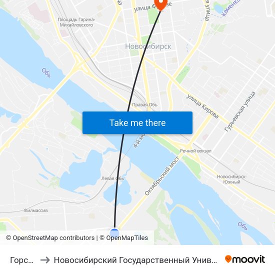 Горская Ул. to Новосибирский Государственный Университет Экономики И Управления map