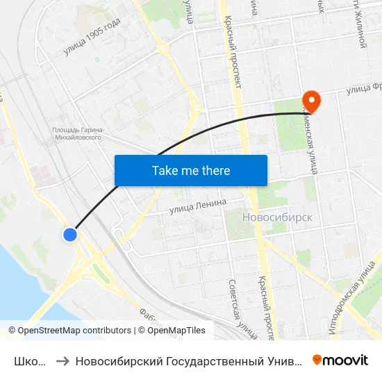 Школа №84 to Новосибирский Государственный Университет Экономики И Управления map