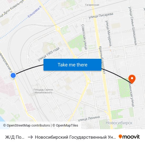 Ж/Д Поликлиника to Новосибирский Государственный Университет Экономики И Управления map