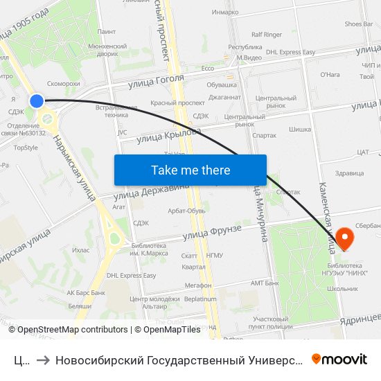 Цирк to Новосибирский Государственный Университет Экономики И Управления map