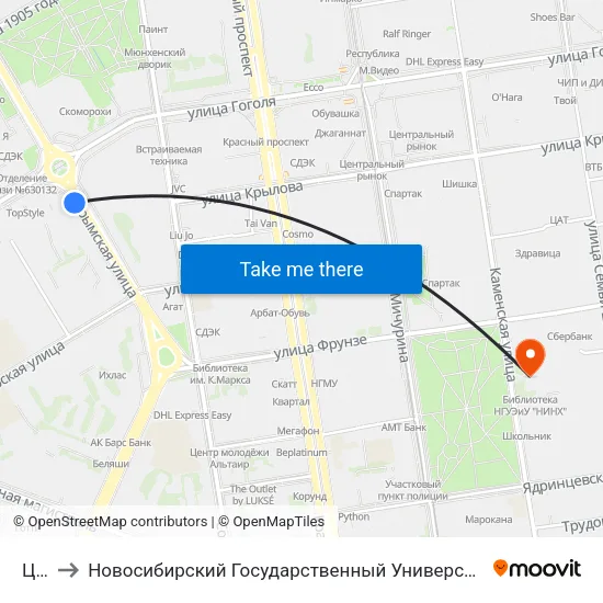 Цирк to Новосибирский Государственный Университет Экономики И Управления map