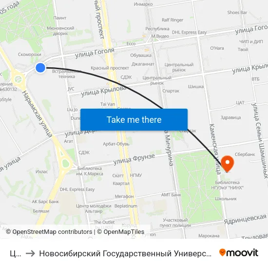 Цирк to Новосибирский Государственный Университет Экономики И Управления map