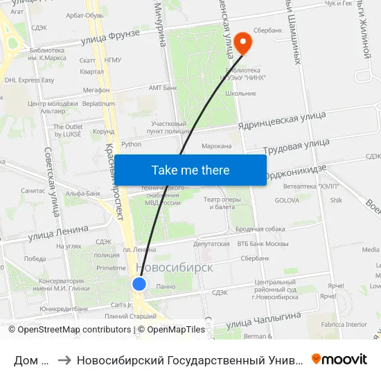 Дом Ленина to Новосибирский Государственный Университет Экономики И Управления map