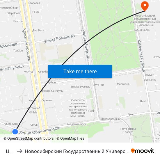 Центр to Новосибирский Государственный Университет Экономики И Управления map