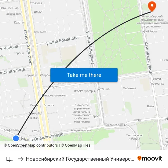 Центр to Новосибирский Государственный Университет Экономики И Управления map