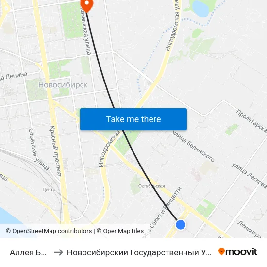 Аллея Блокадников to Новосибирский Государственный Университет Экономики И Управления map