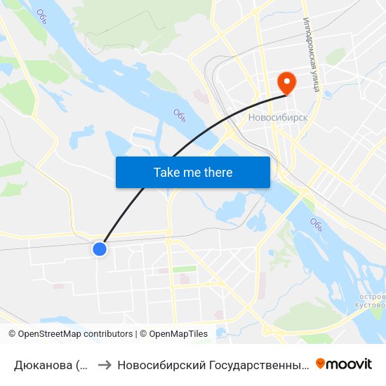 Дюканова (Троллейный Ж/М) to Новосибирский Государственный Университет Экономики И Управления map