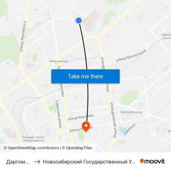 Даргомыжского Ул. to Новосибирский Государственный Университет Экономики И Управления map