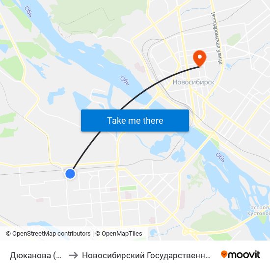Дюканова (Троллейный Ж/М) to Новосибирский Государственный Университет Экономики И Управления map
