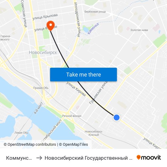 Коммунстроевская Ул. to Новосибирский Государственный Университет Экономики И Управления map