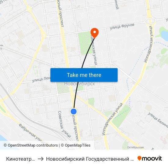 Кинотеатр Маяковского to Новосибирский Государственный Университет Экономики И Управления map
