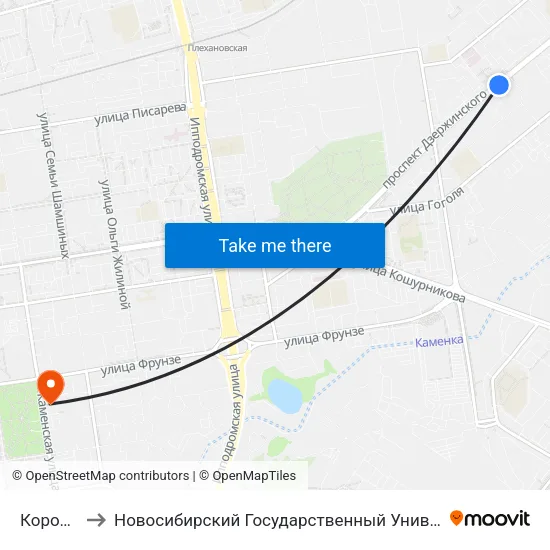 Королева Ул. to Новосибирский Государственный Университет Экономики И Управления map