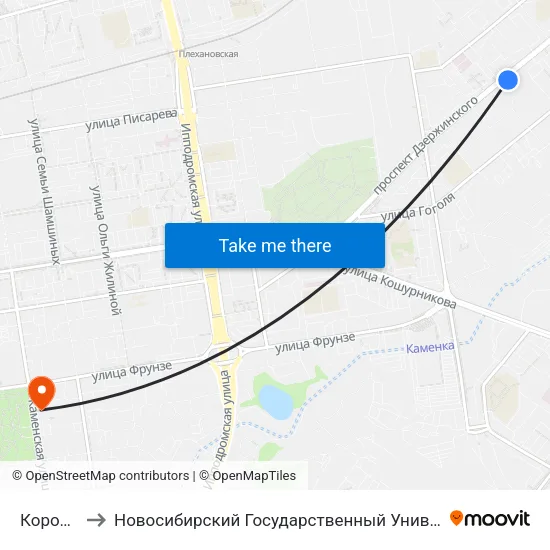 Королева Ул. to Новосибирский Государственный Университет Экономики И Управления map
