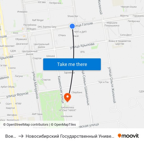 Военторг to Новосибирский Государственный Университет Экономики И Управления map