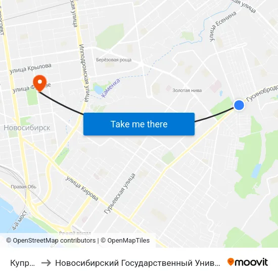 Куприна Ул. to Новосибирский Государственный Университет Экономики И Управления map