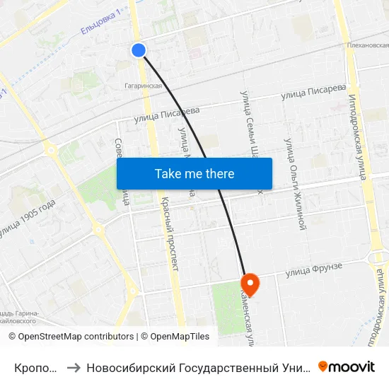 Кропоткина Ул. to Новосибирский Государственный Университет Экономики И Управления map