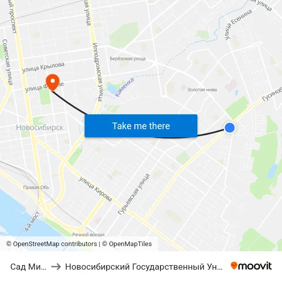 Сад Мичуринцев to Новосибирский Государственный Университет Экономики И Управления map