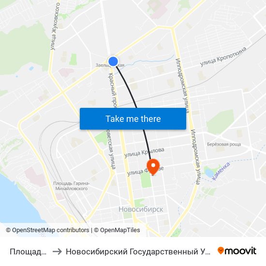 Площадь Калинина to Новосибирский Государственный Университет Экономики И Управления map