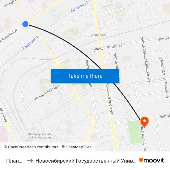 Плановая Ул. to Новосибирский Государственный Университет Экономики И Управления map