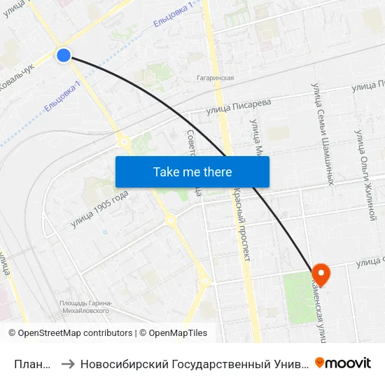 Плановая Ул. to Новосибирский Государственный Университет Экономики И Управления map