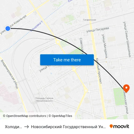 Холодильная Ул. to Новосибирский Государственный Университет Экономики И Управления map
