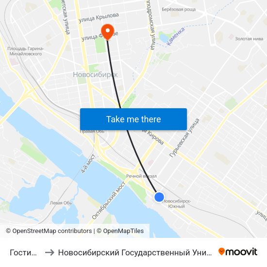 Гостиница Обь to Новосибирский Государственный Университет Экономики И Управления map