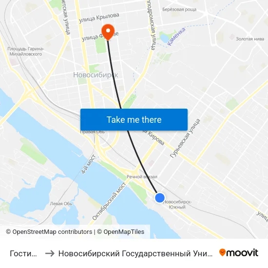 Гостиница Обь to Новосибирский Государственный Университет Экономики И Управления map