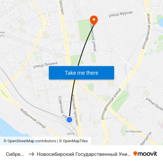 Сибревкома Ул. to Новосибирский Государственный Университет Экономики И Управления map