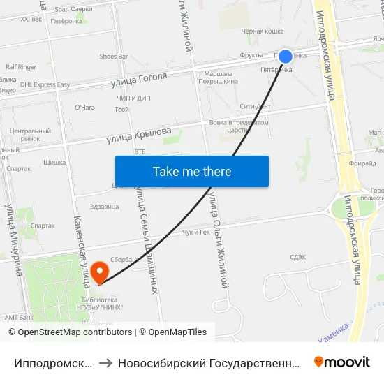 Ипподромская Ул. (Ул. Гоголя) to Новосибирский Государственный Университет Экономики И Управления map