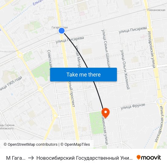 М Гагаринская to Новосибирский Государственный Университет Экономики И Управления map