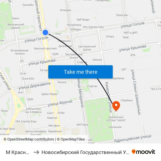М Красный Проспект to Новосибирский Государственный Университет Экономики И Управления map