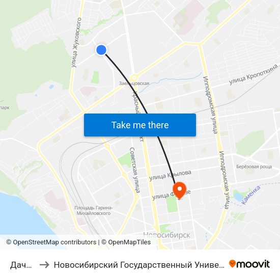 Дачная Ул. to Новосибирский Государственный Университет Экономики И Управления map