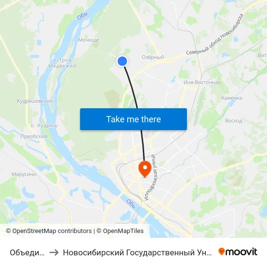 Объедининие №4 to Новосибирский Государственный Университет Экономики И Управления map
