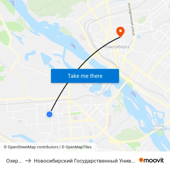 Озерная Ул. to Новосибирский Государственный Университет Экономики И Управления map