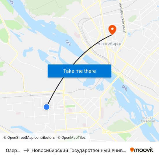 Озерная Ул. to Новосибирский Государственный Университет Экономики И Управления map