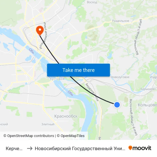 Керченская Ул. to Новосибирский Государственный Университет Экономики И Управления map