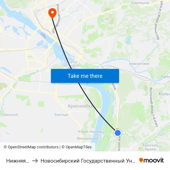 Нижняя Ельцовка to Новосибирский Государственный Университет Экономики И Управления map