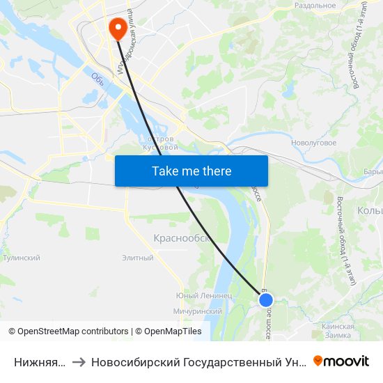 Нижняя Ельцовка to Новосибирский Государственный Университет Экономики И Управления map